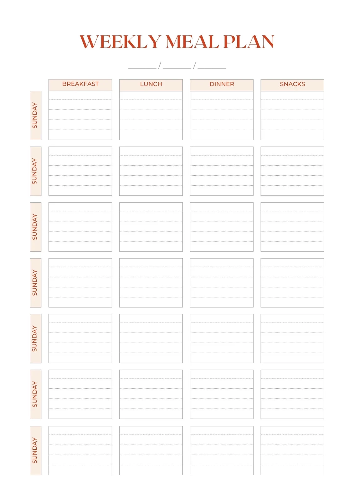 Free Printable Blank Menu Calendar