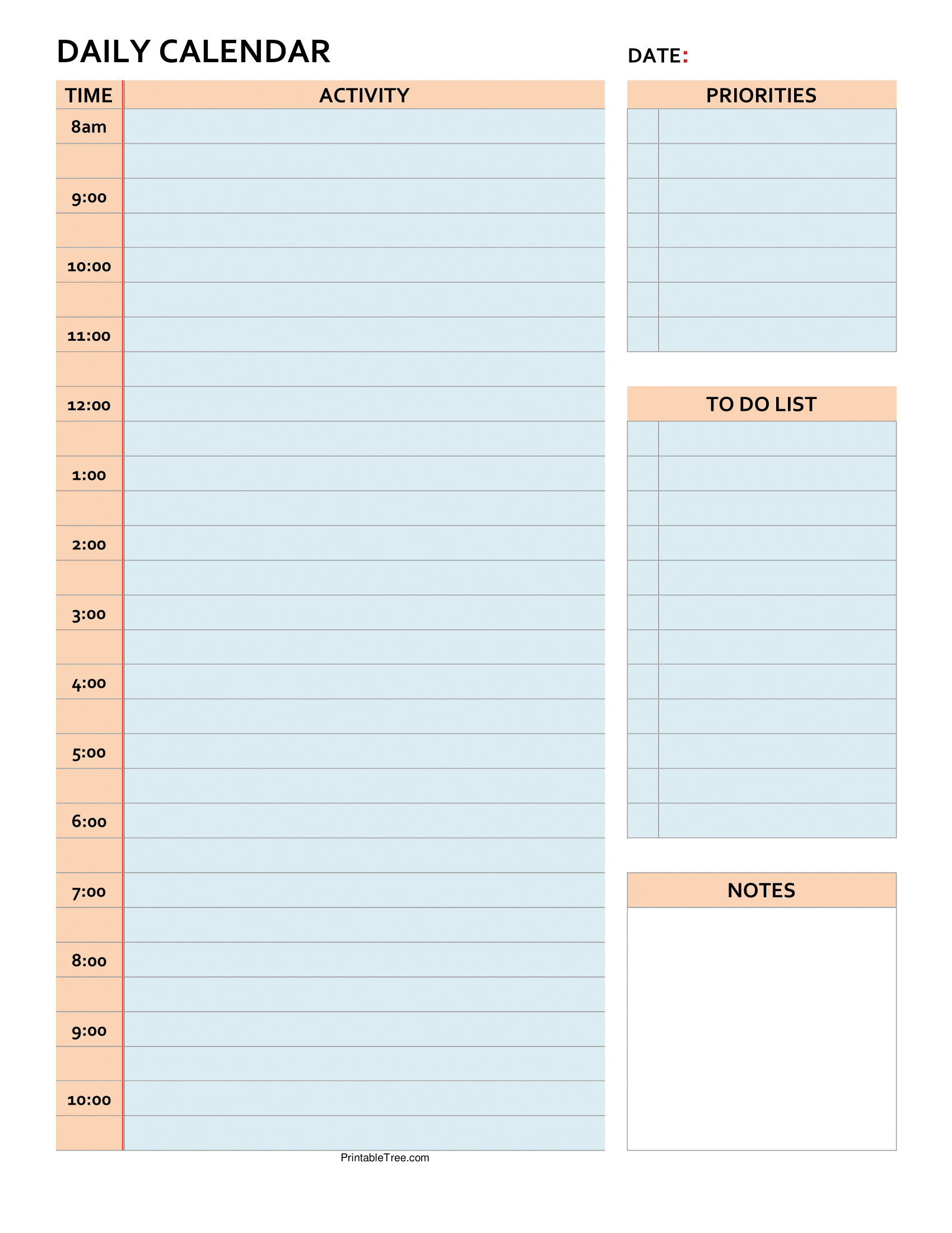Daily Calendar Sheets Printable