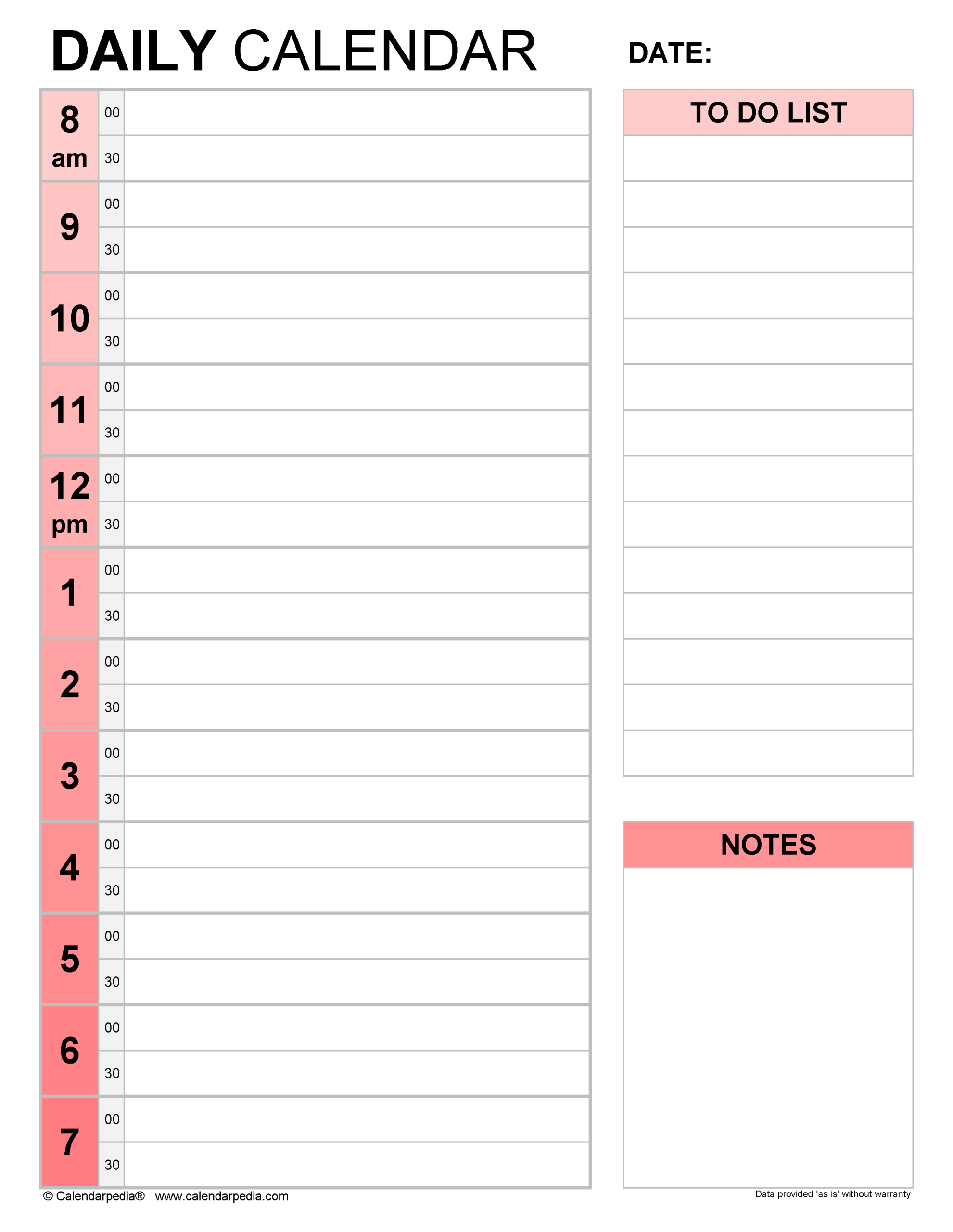 Free Daily Calendars For Word 30 Templates