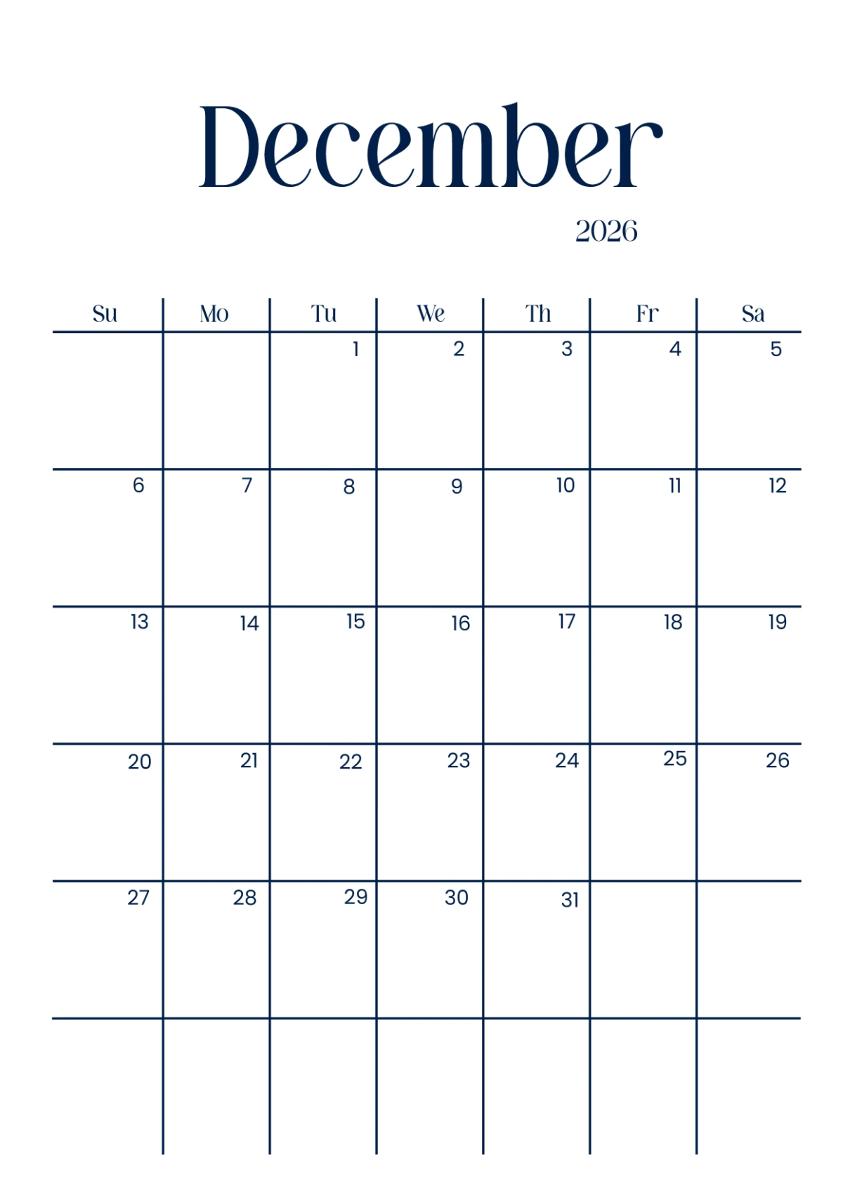 Free December 2026 Calendar For Teacher Template To Edit Online