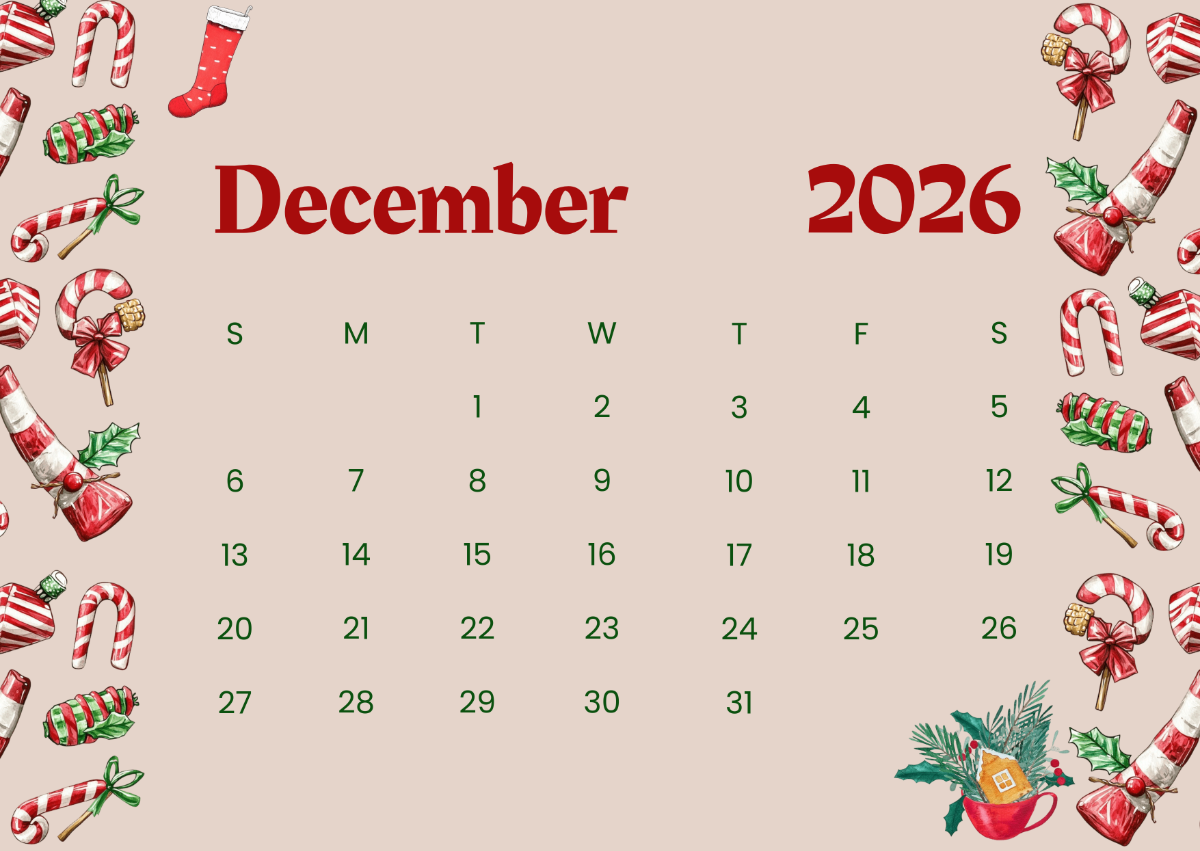 December 2026 Calendar Editable Printable