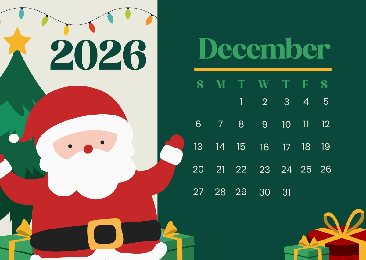 Free December 2026 Santa Design Calendar Template To Edit Online
