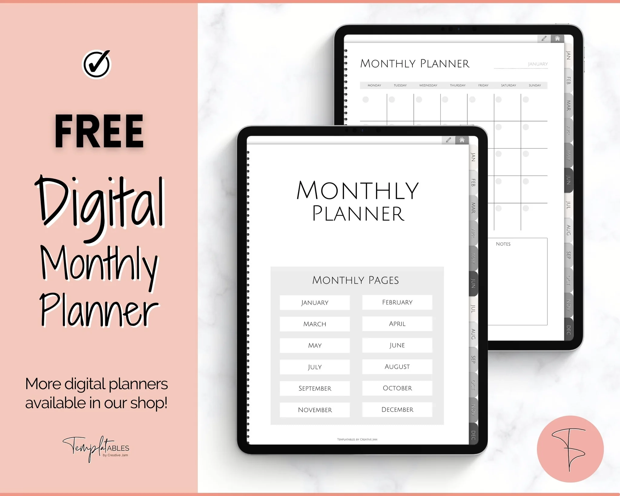 FREE Digital Planner Undated Monthly IPad GoodNotes Journal