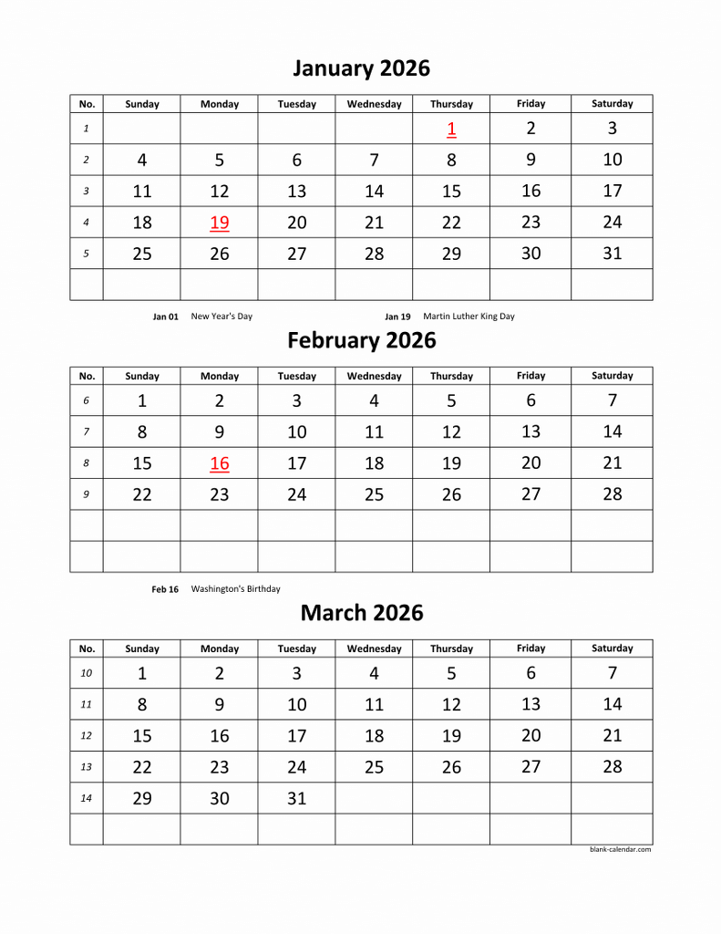 Blank Printable Calendar 3 Month
