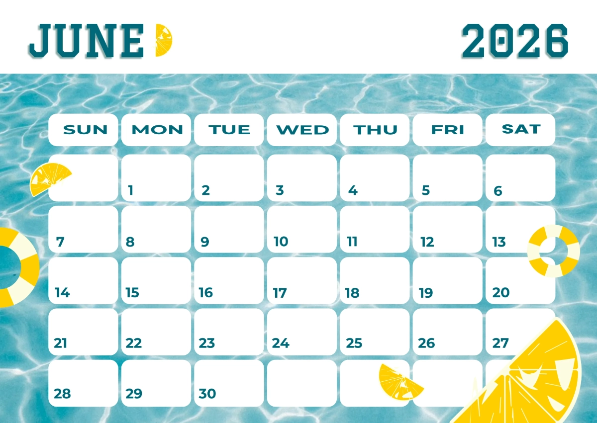 Free June 2026 Summer Calendar Template To Edit Online