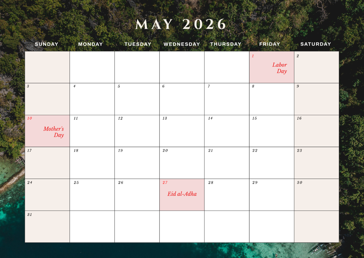 Free May 2026 Philippines Calendar Template To Edit Online