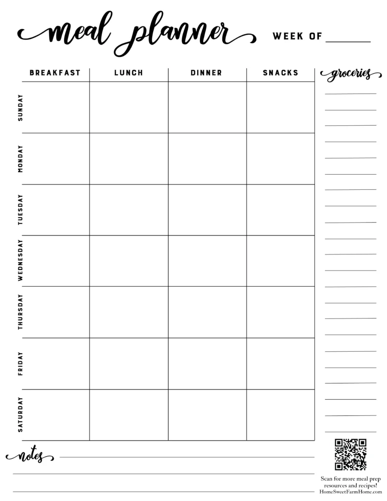 Free Meal Planner Template Printable Home Sweet Farm Home