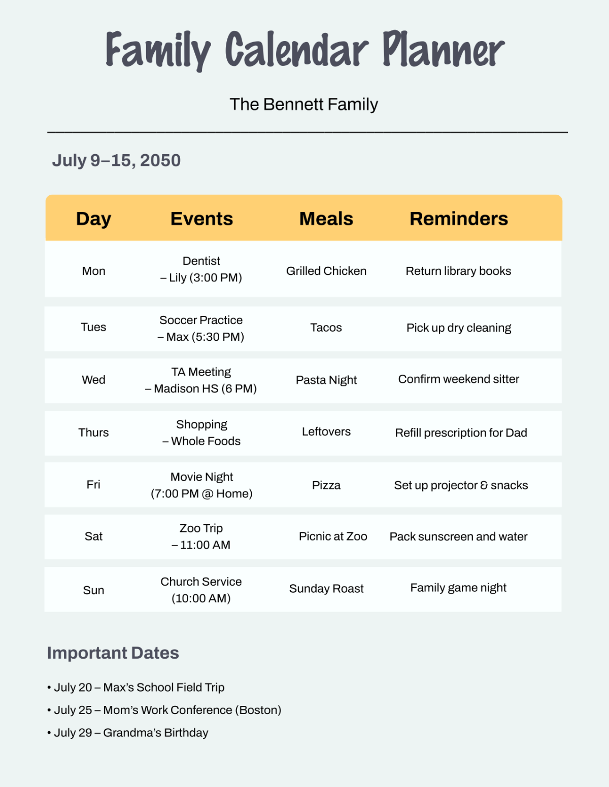 Free Modern Family Calendar Planner Template To Edit Online