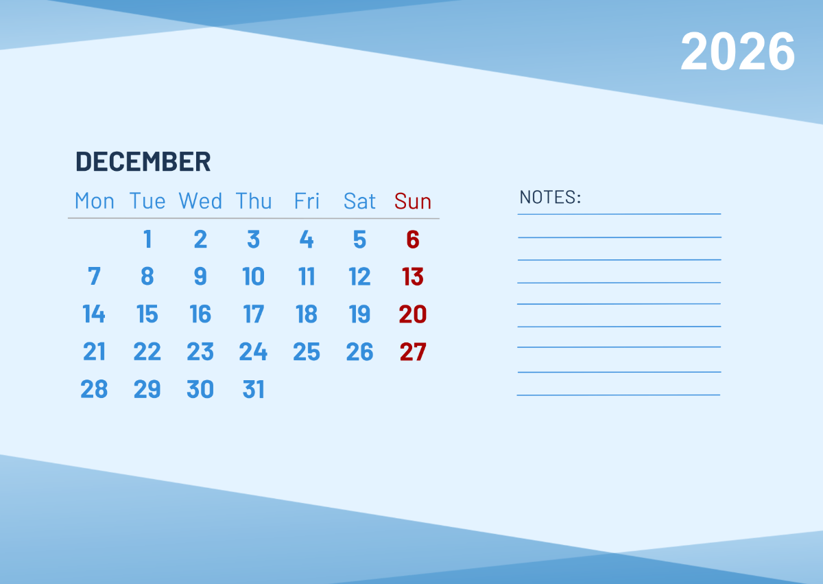 Free Modern Fillable December 2026 Calendar Template To Edit Online