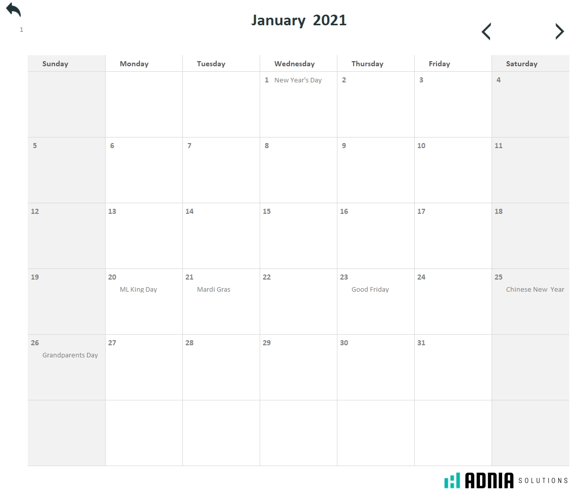 Printable Excel November Calendar
