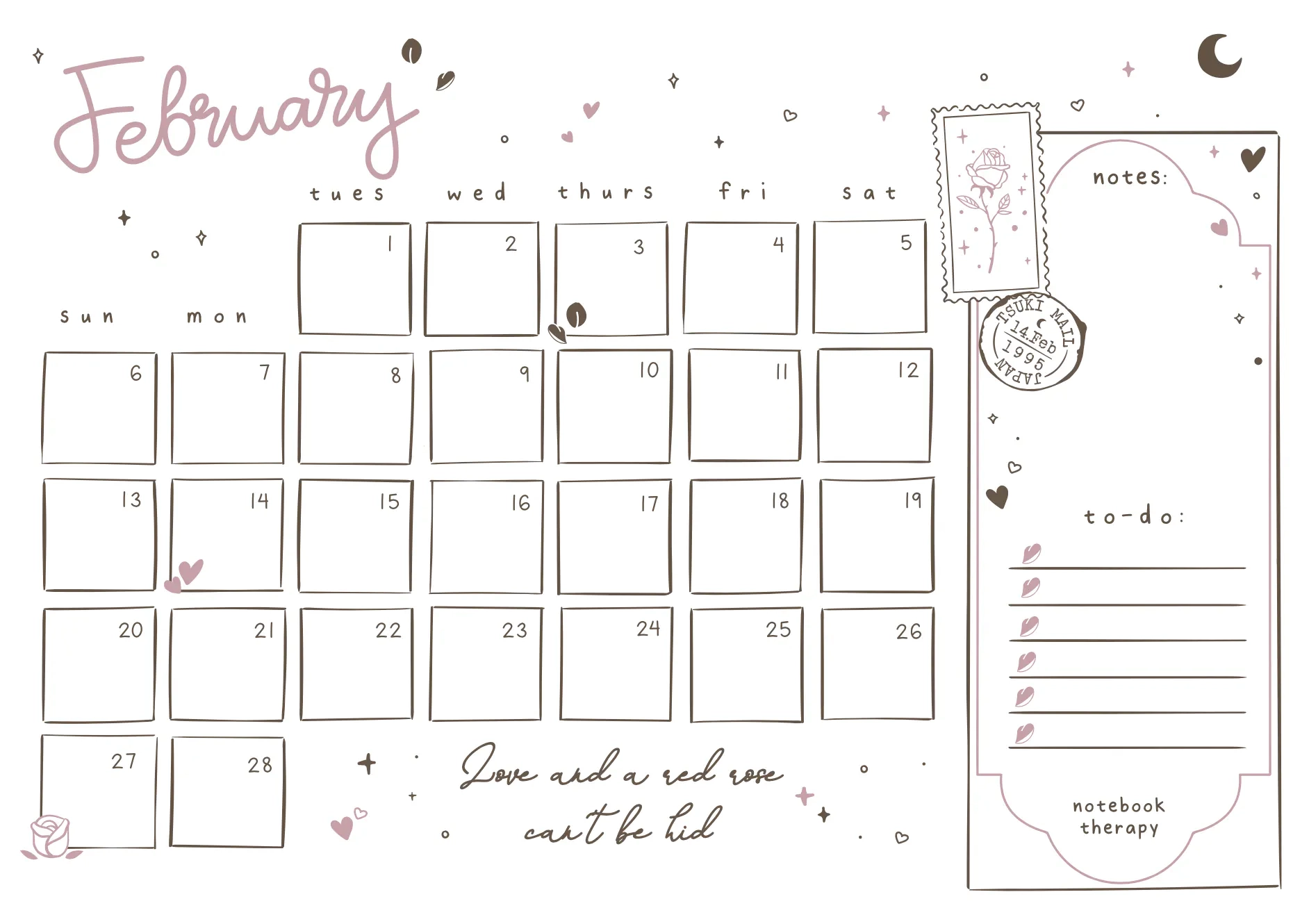 Bullet Journal Blank Calendar Printable