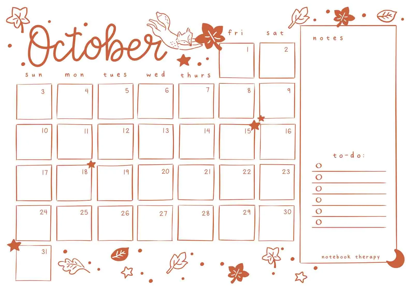 Cute Blank Calendar Printable Template