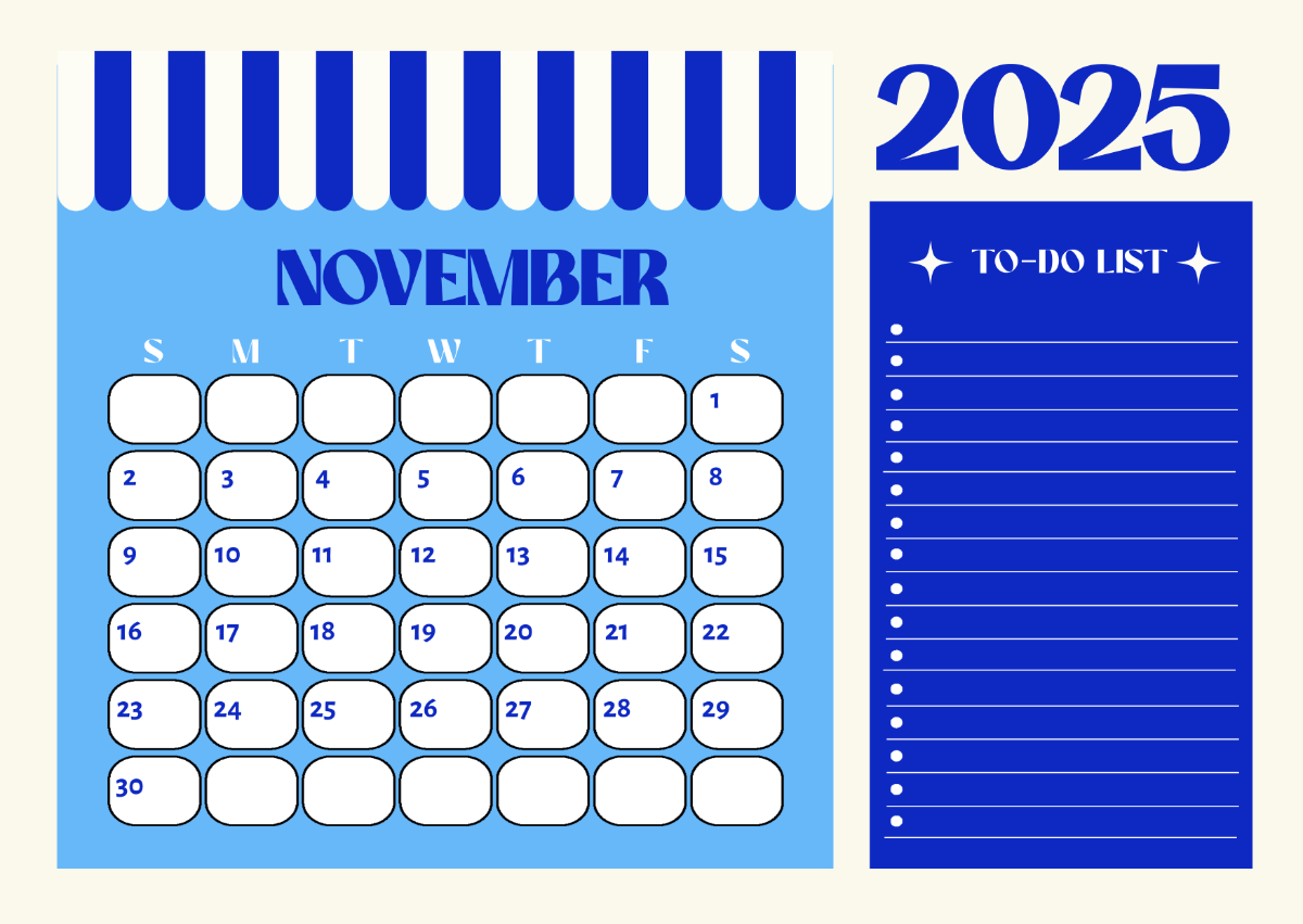 Free November 2025 Calendar With To Do List Template To Edit Online