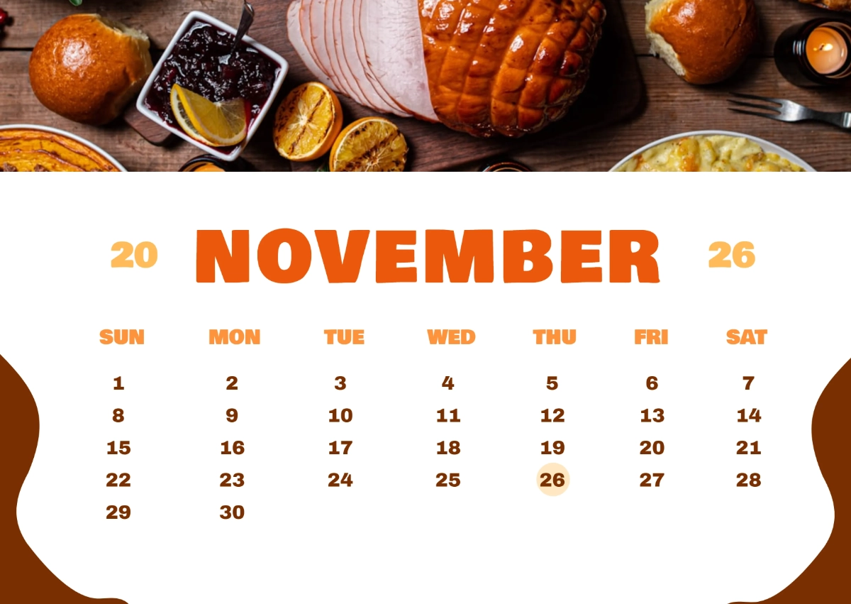 November 2026 Calendar Thanksgiving Printable