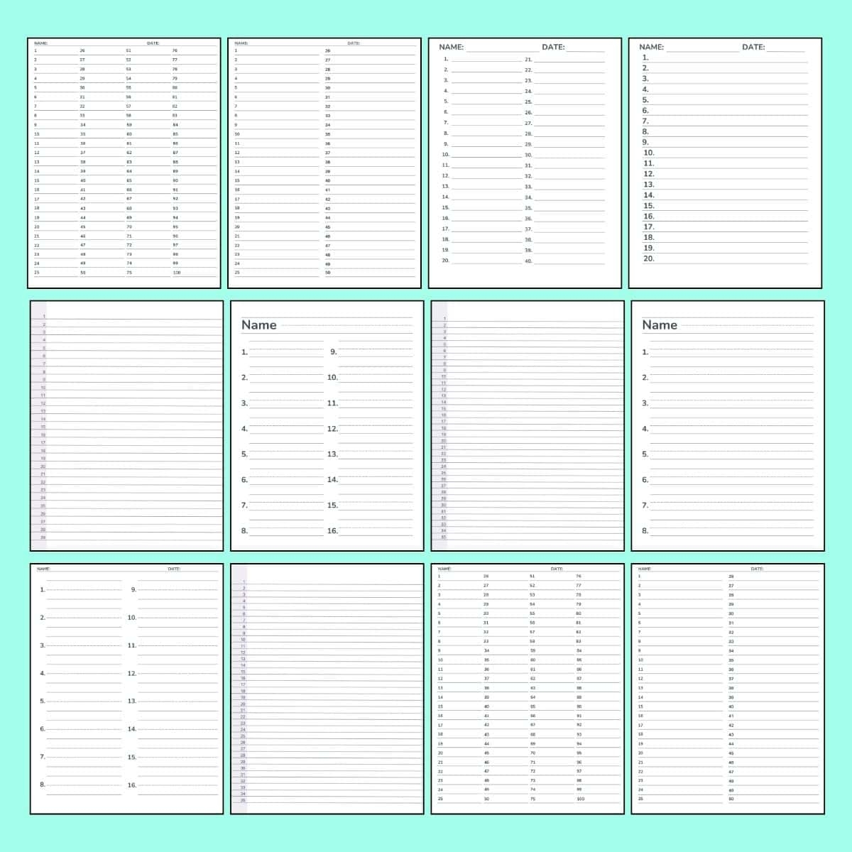 Free Numbered Lined Paper PDF 1 20 1 25 1 50 1 100 