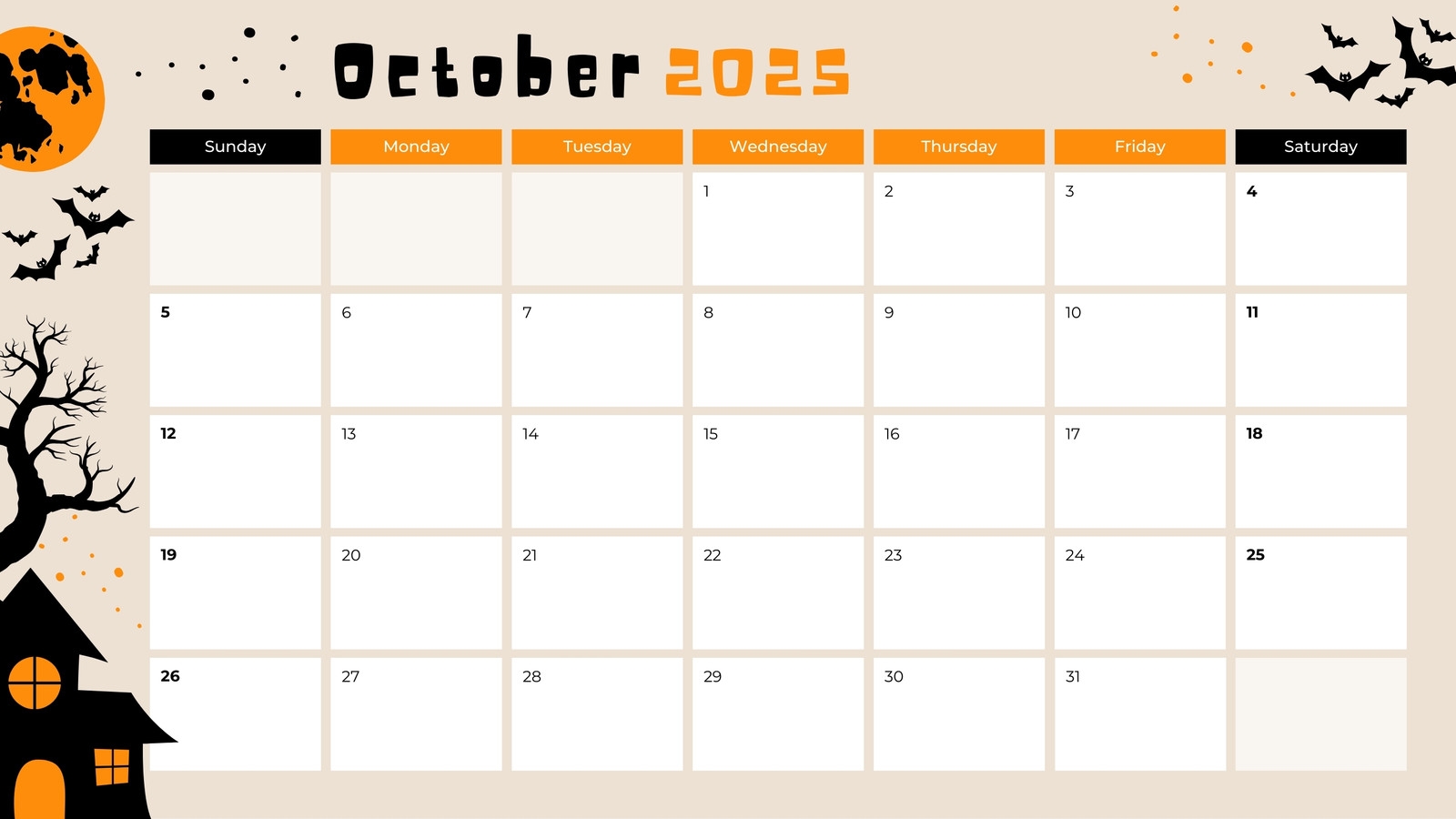 Blank Printable October Calendar