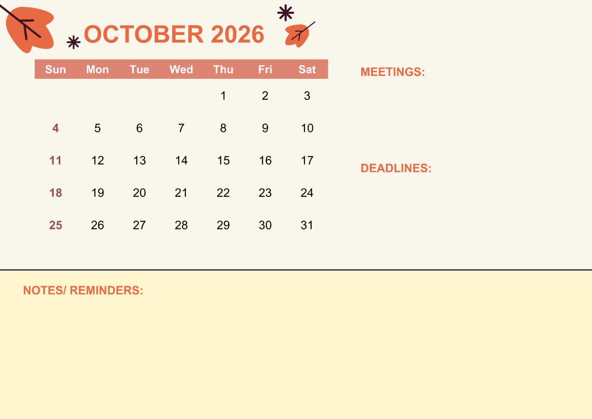 Free October 2026 Business Planner Template To Edit Online