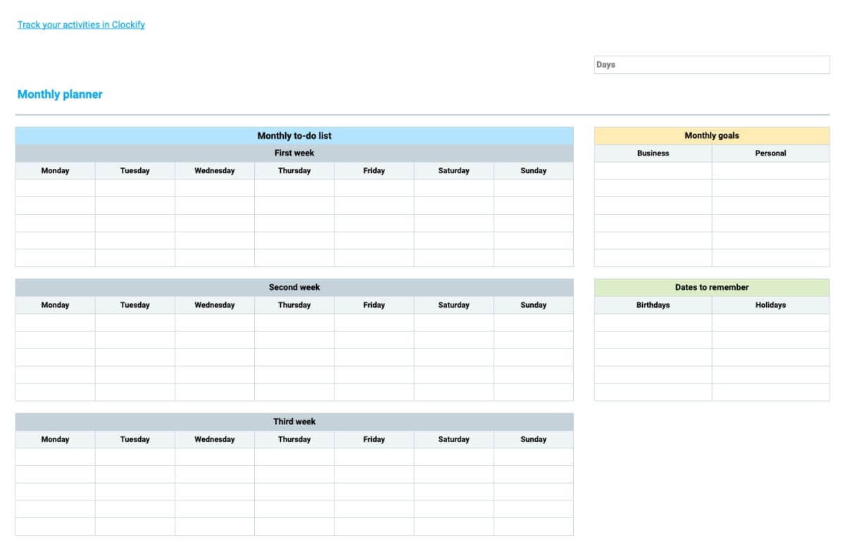 FREE Online Planner Templates Clockify