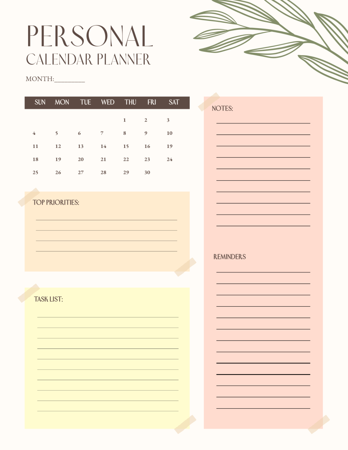 Free Personal Calendar Planner Template To Edit Online