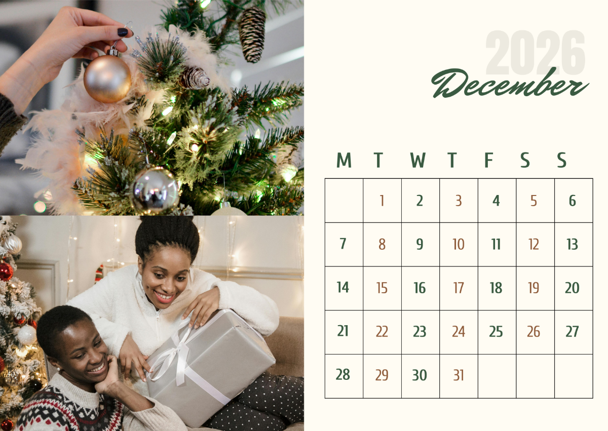 Printable Calendar 2026 December Portrair