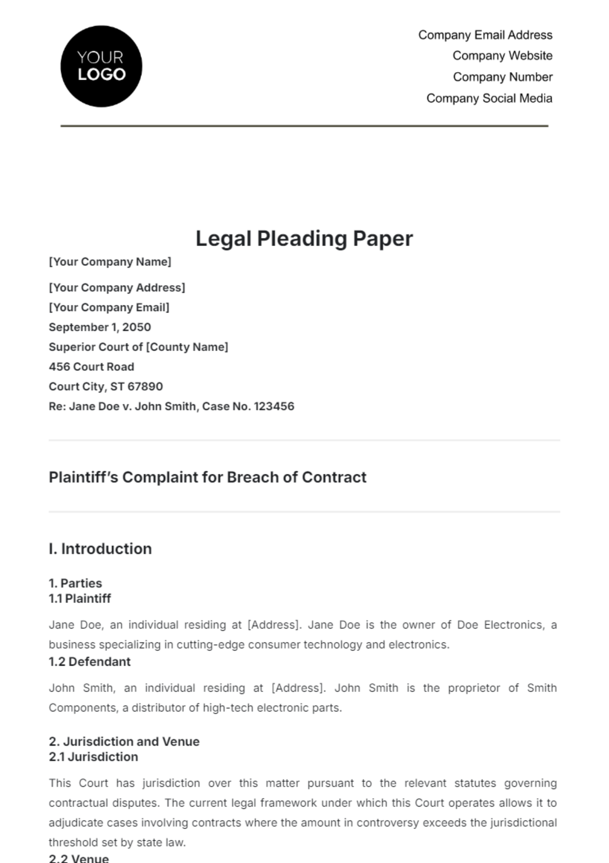 Free Pleading Paper Templates Editable And Printable