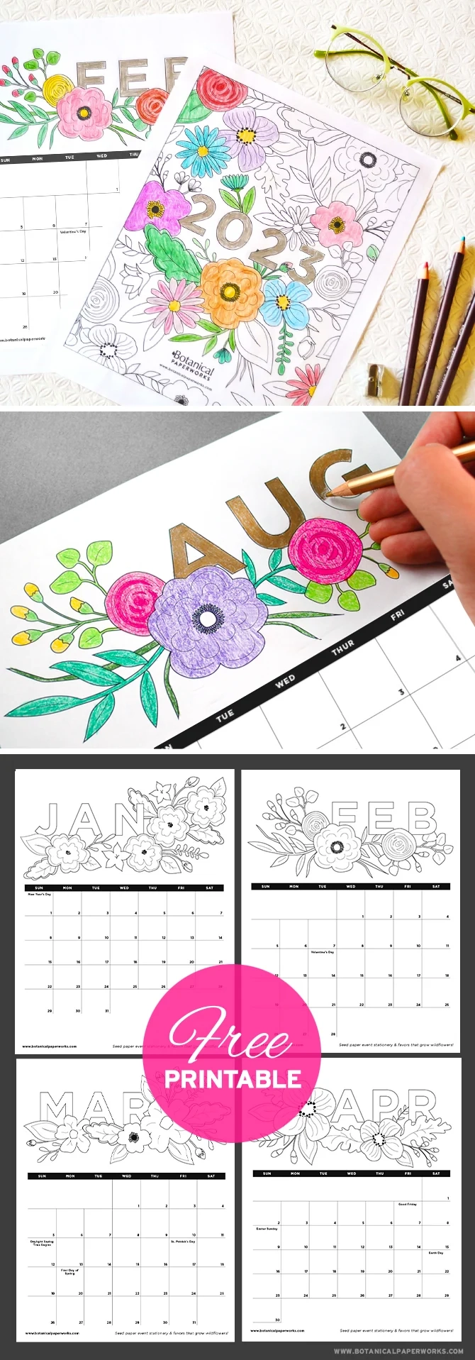 Free Printable 2023 Calendars Botanical PaperWorks