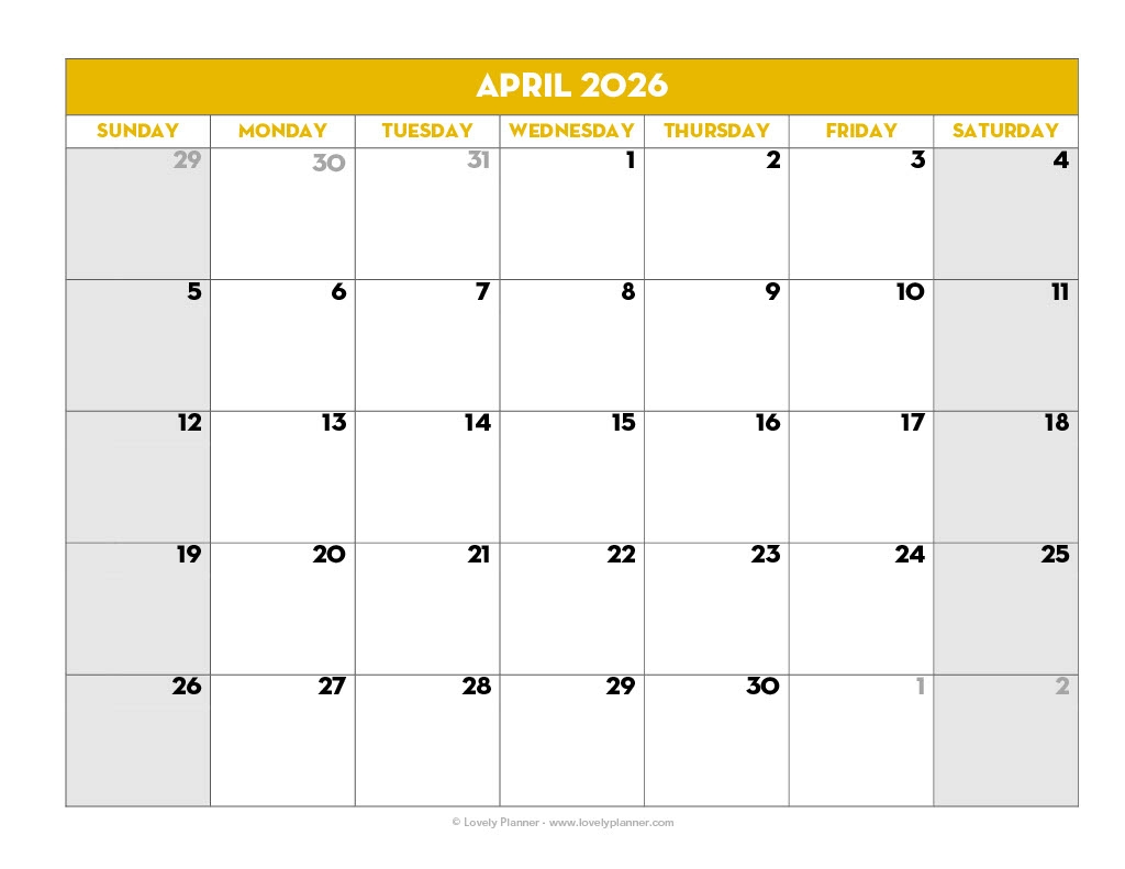Printable Blank Calendar Without Numbers