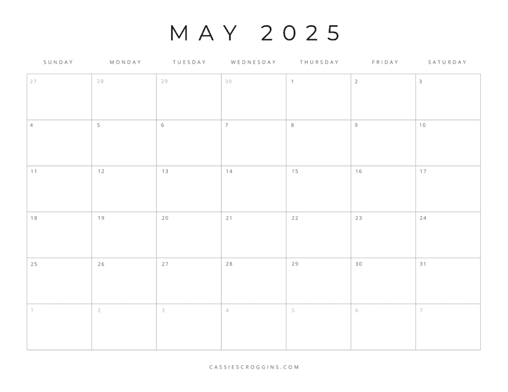 Blank May Calendar Printable
