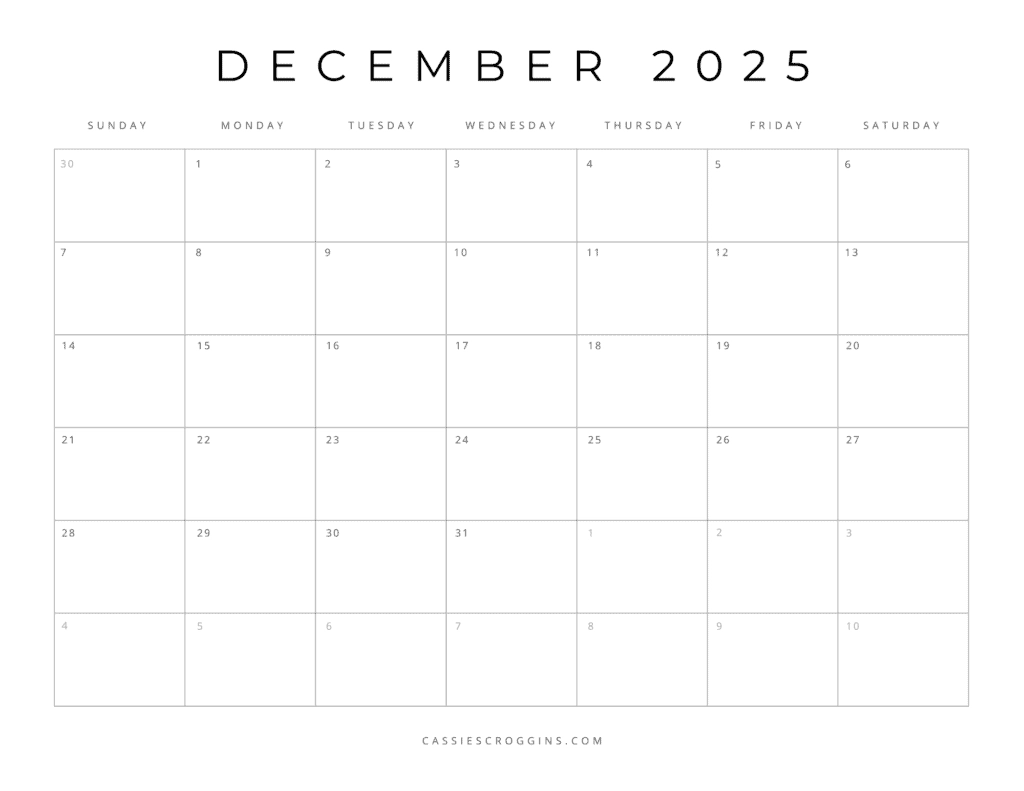 Printable December Calendar Blank