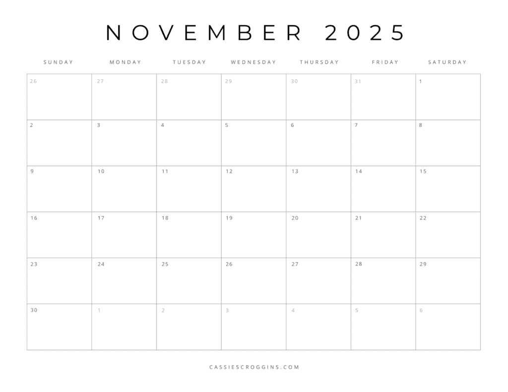 November Blank Printable Calendar