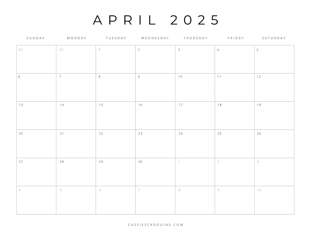 April Printable Blank Calendar