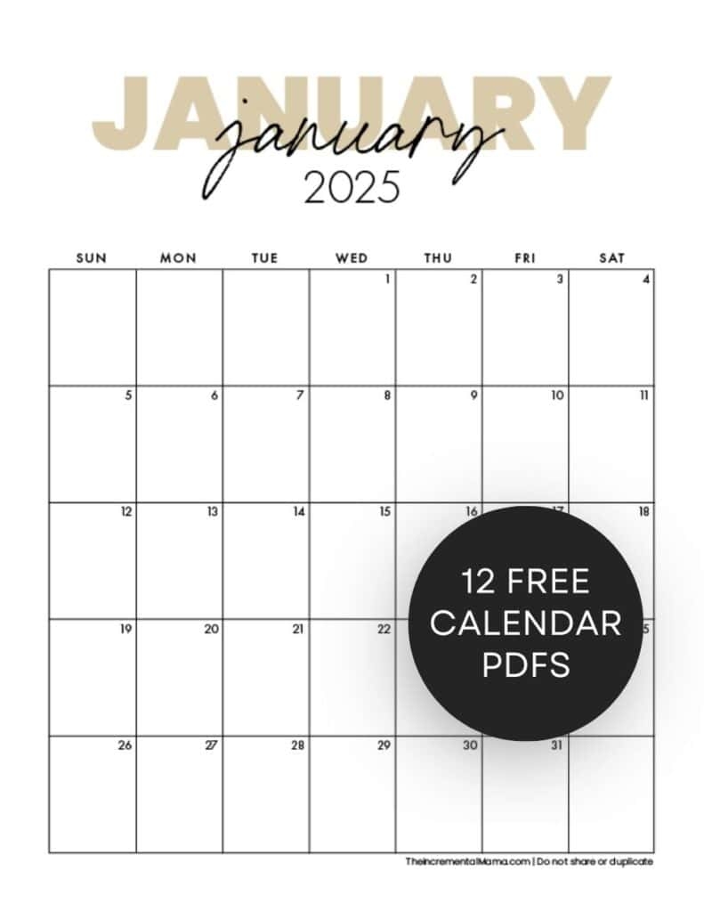 Free Printable 2025 Monthly Calendar January December PDFs 