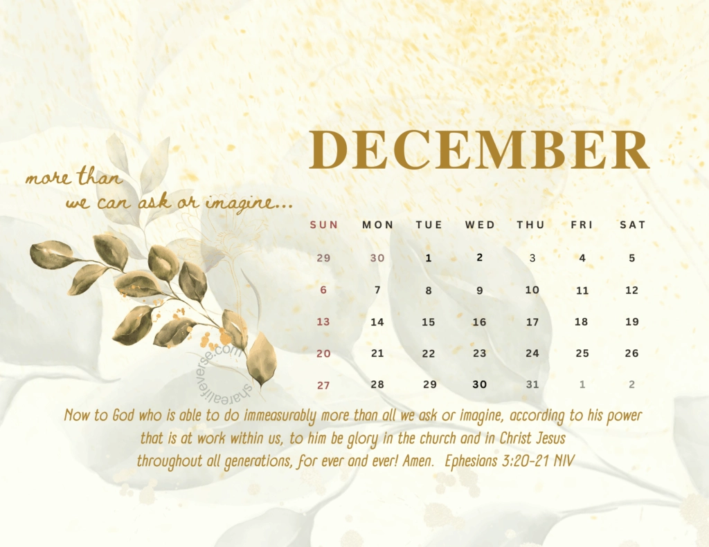 December 2026 Calendar Printable Bible Verse