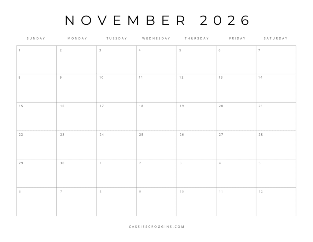 Free Printable 2026 Blank Calendar Templates All 12 Months 