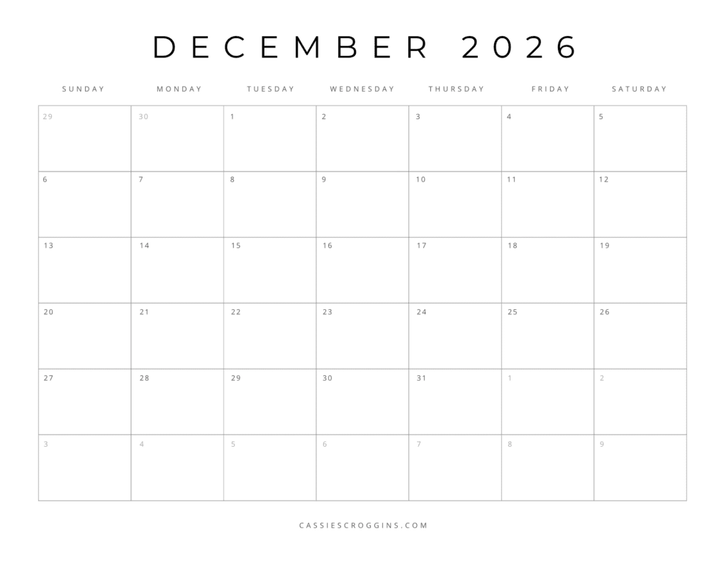 Printable Calendar September Through December 2026