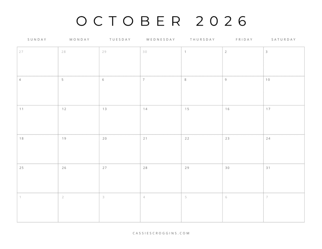 Blank Calendar For October 2026
