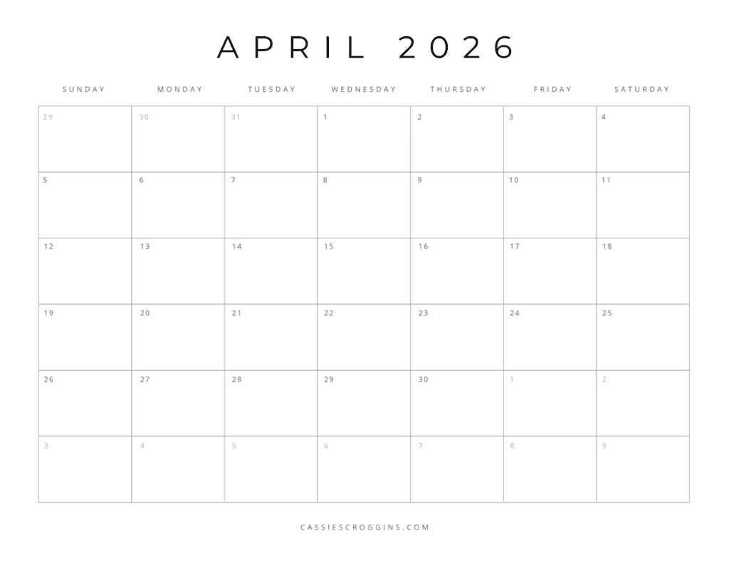 Blank Calendar April 2026 Printable