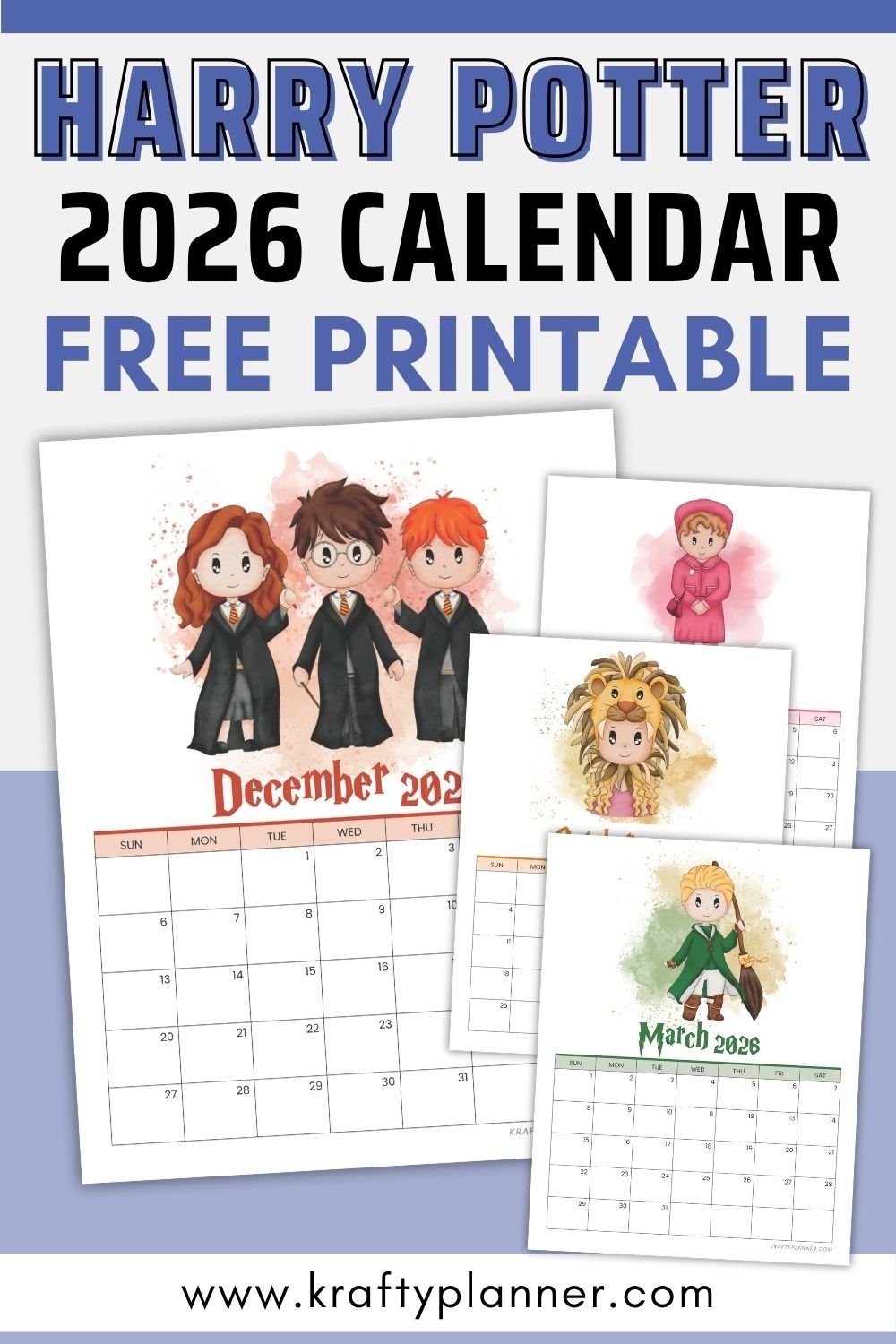 Free Printable 2026 Harry Potter Calendar Krafty Planner