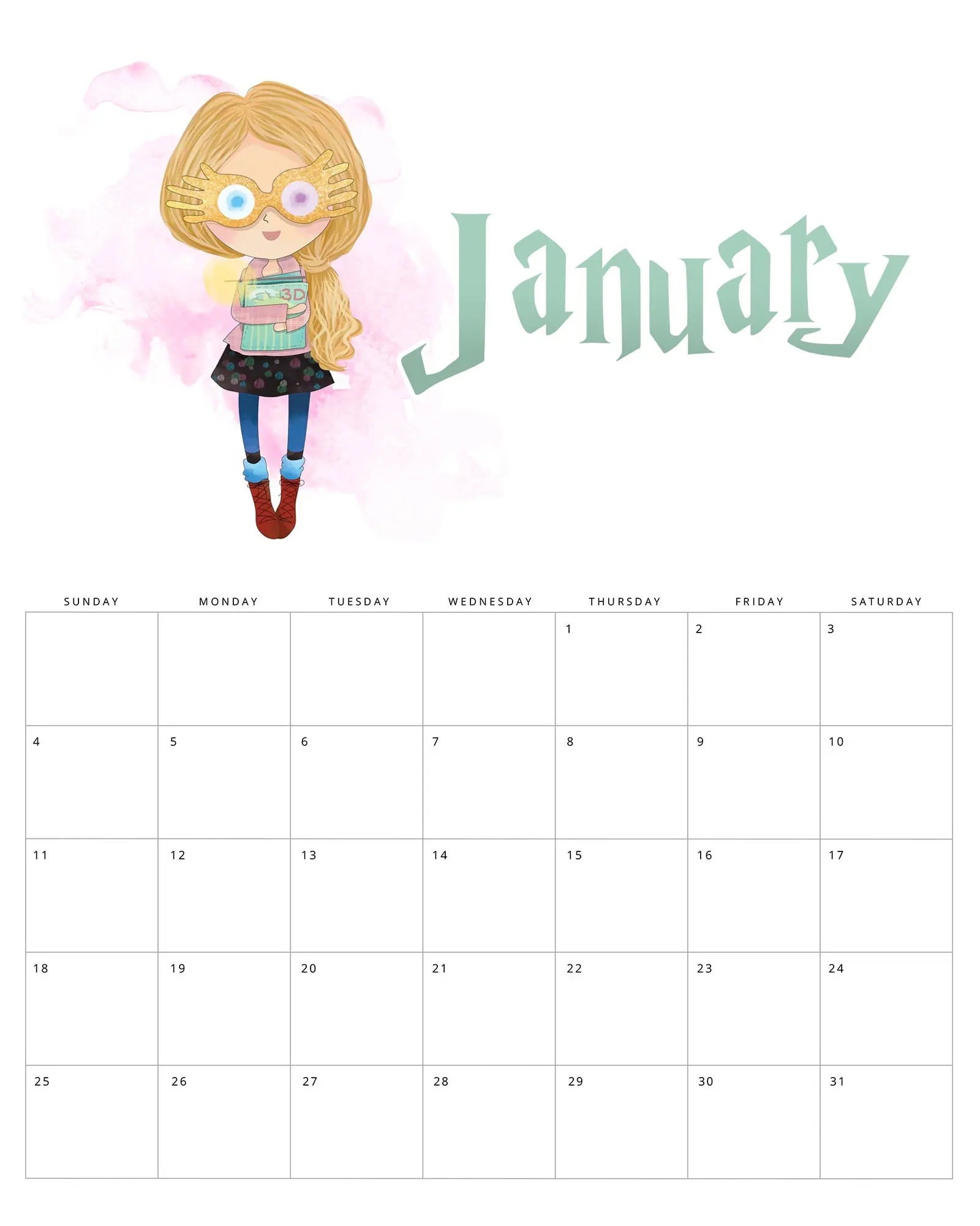 Free Printable 2026 Harry Potter Calendar The Cottage Market