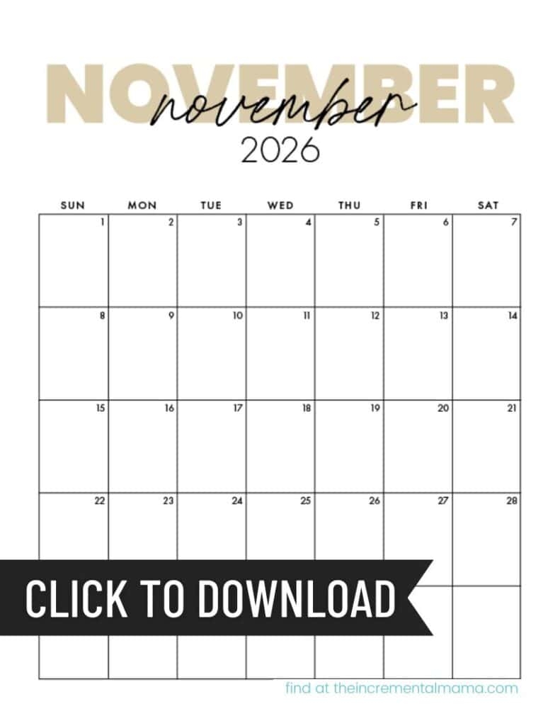 Free Printable Vertical November 2026 Calendar