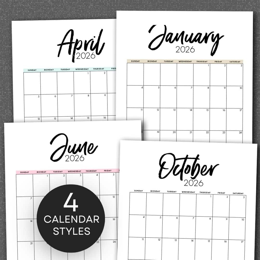 Free Printable 2026 Monthly Calendar Templates 4 Styles The 