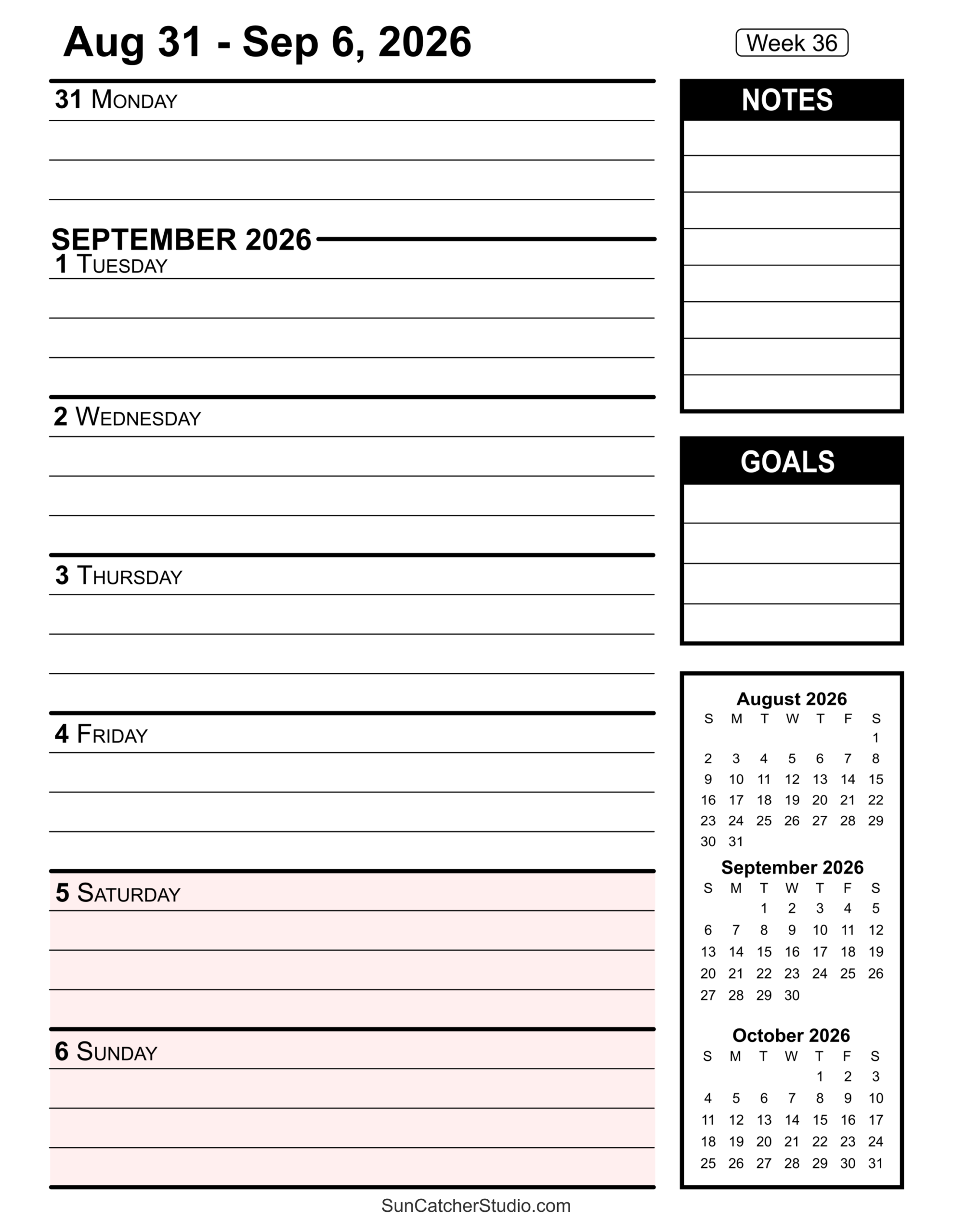 Free Printable 2026 Weekly Calendars For Easy Planning Free 