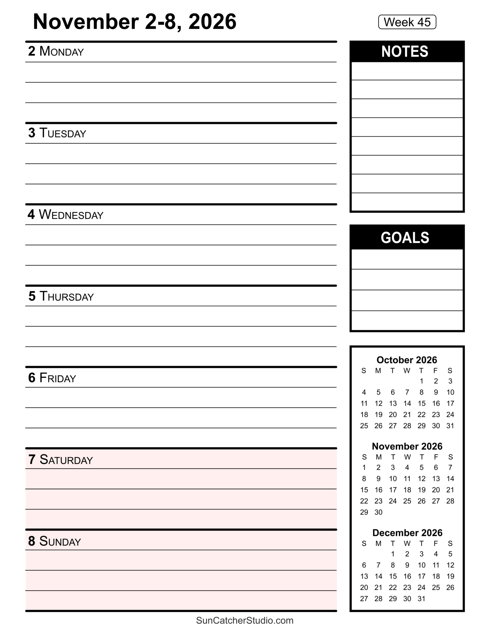 Free Printable 2026 Weekly Calendars For Easy Planning Free 
