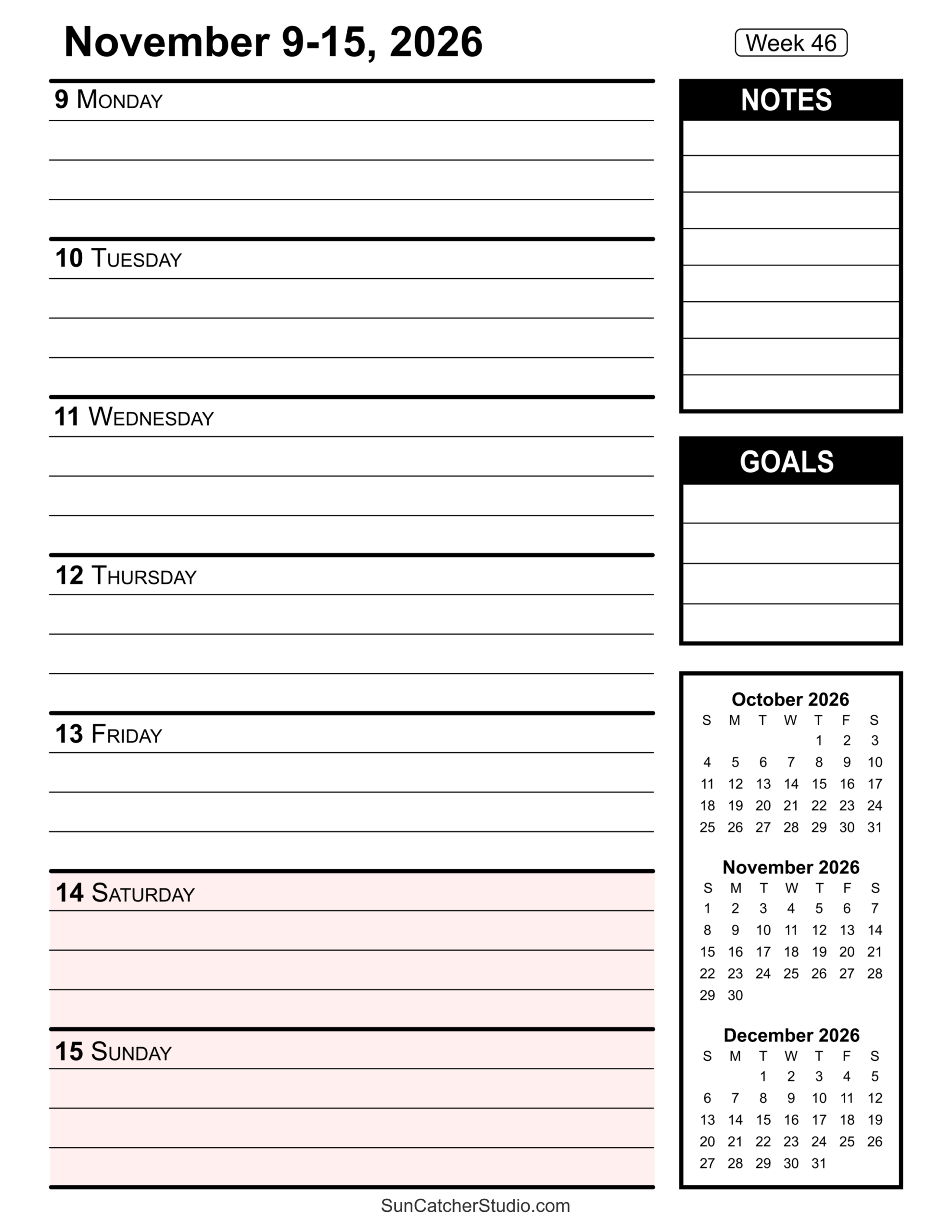 Free Printable 2026 Weekly Calendars For Easy Planning Free 