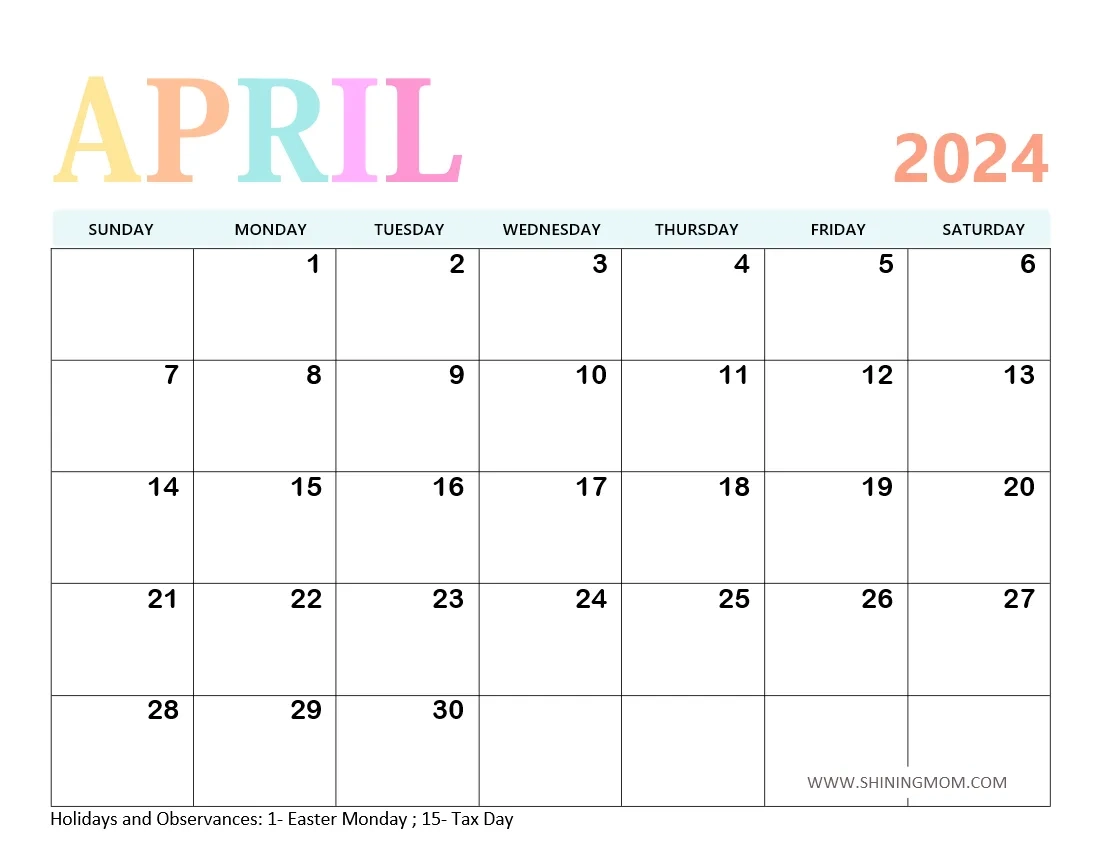Printable April Calendar Blank
