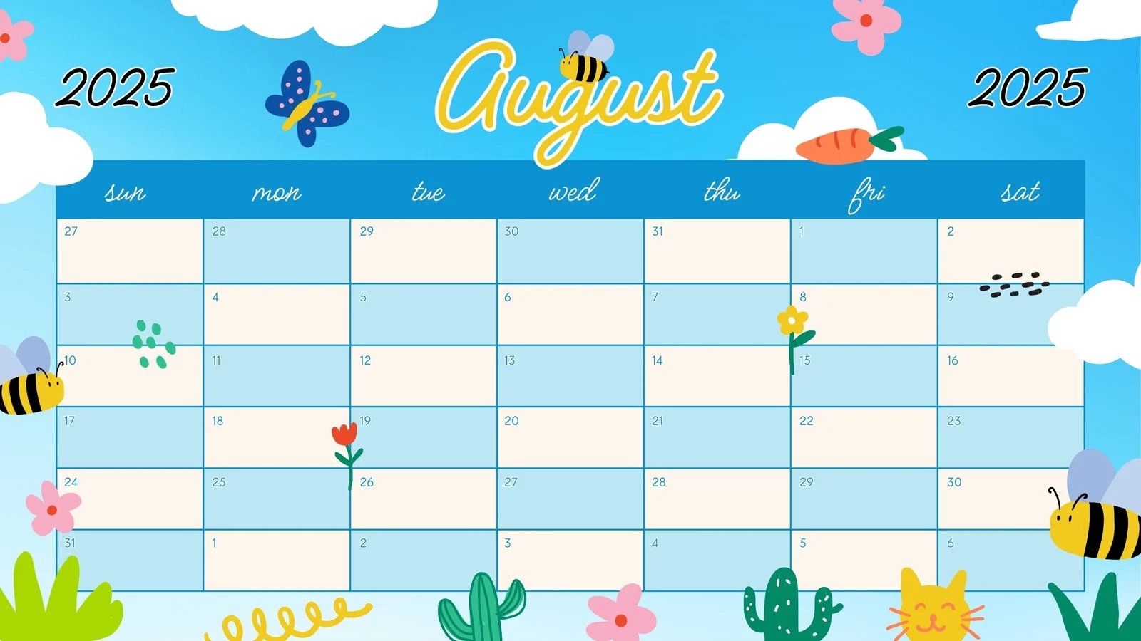 Blank Printable Calendar Colourful