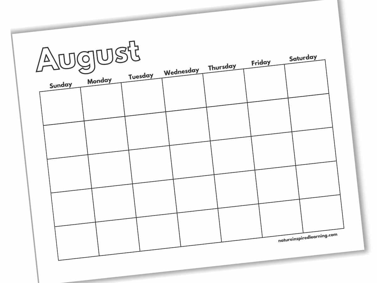 Printable Blank Calendar Page August