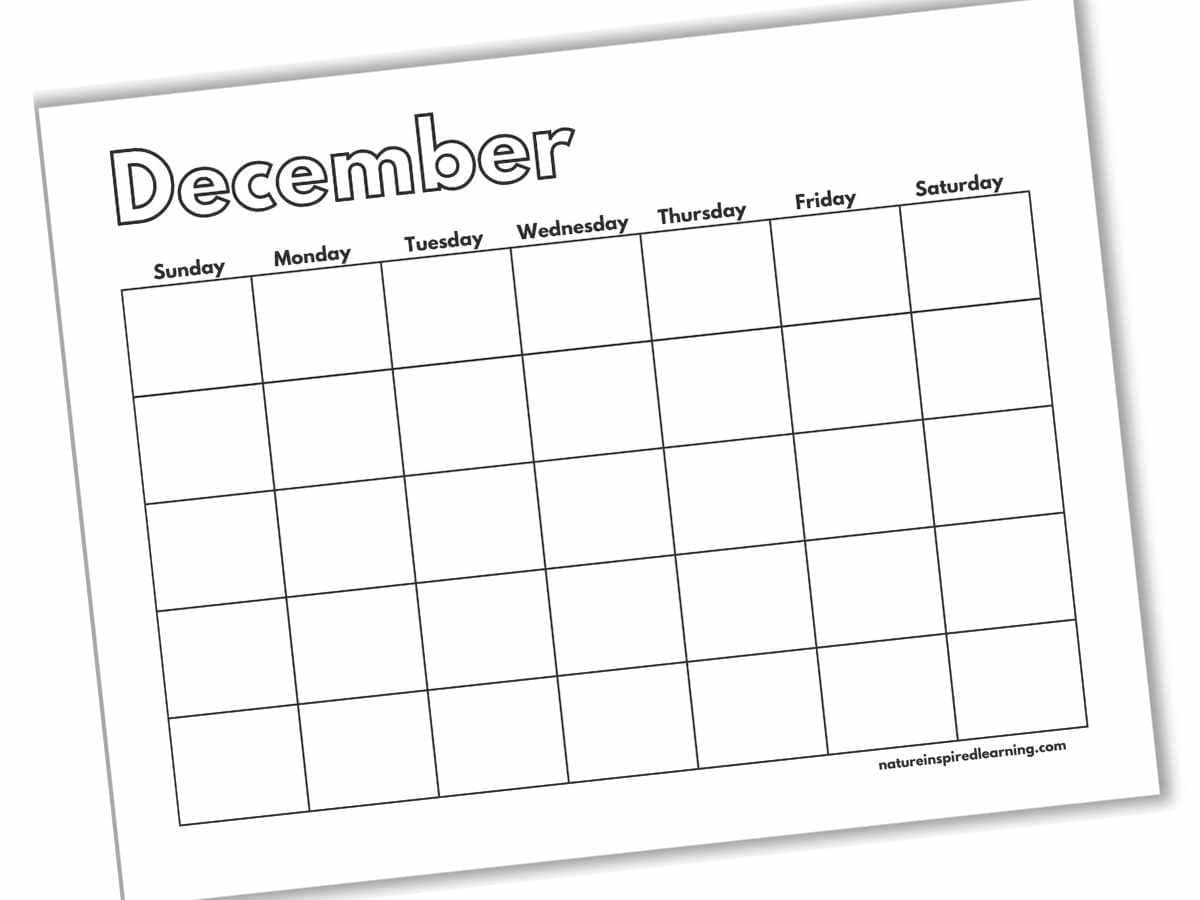 Printable December Calendar For Kindergarten