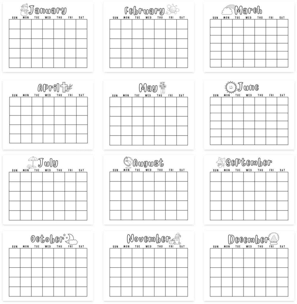 Blank 12 Month Calendar Printable