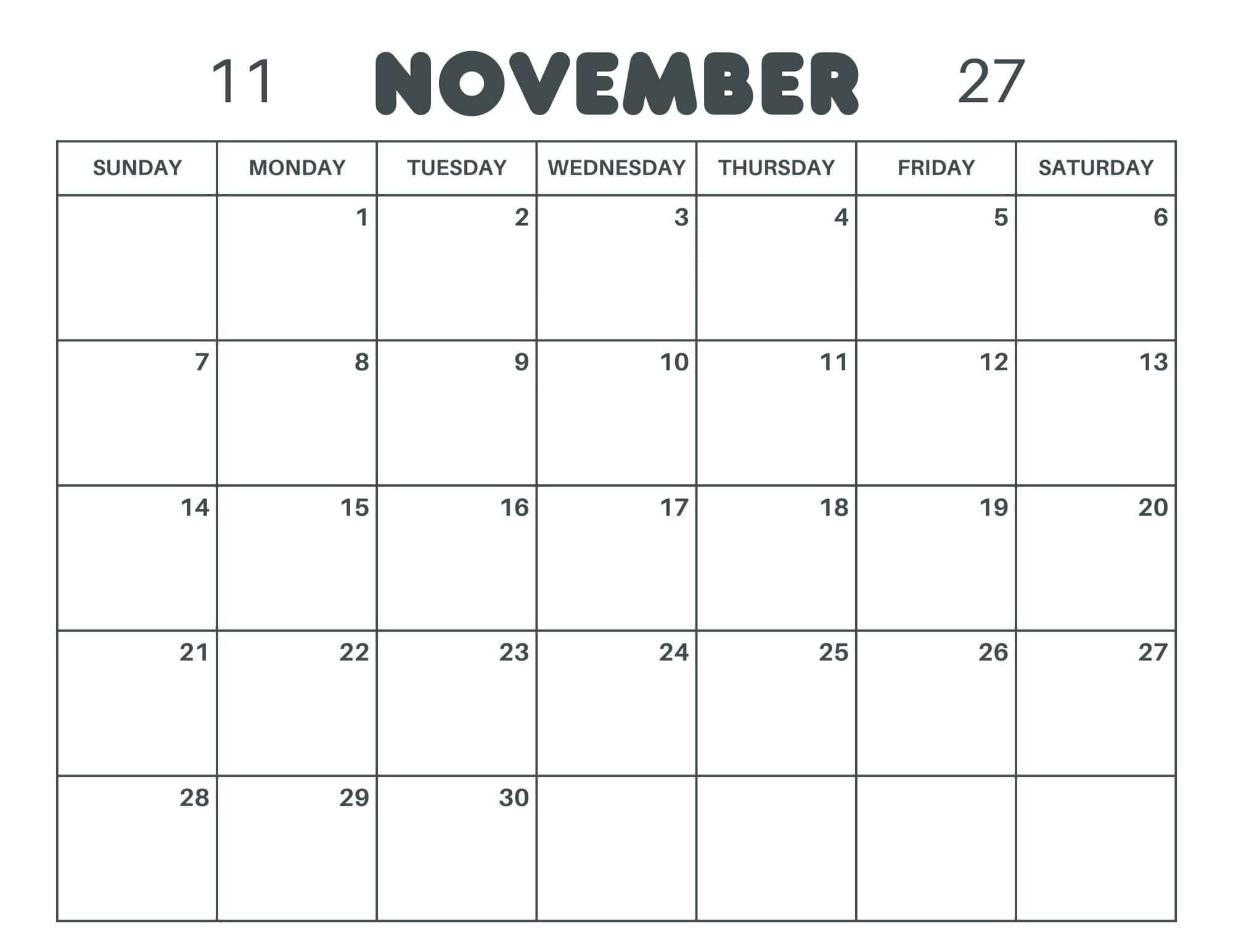 Free Printable Calendar November 2026